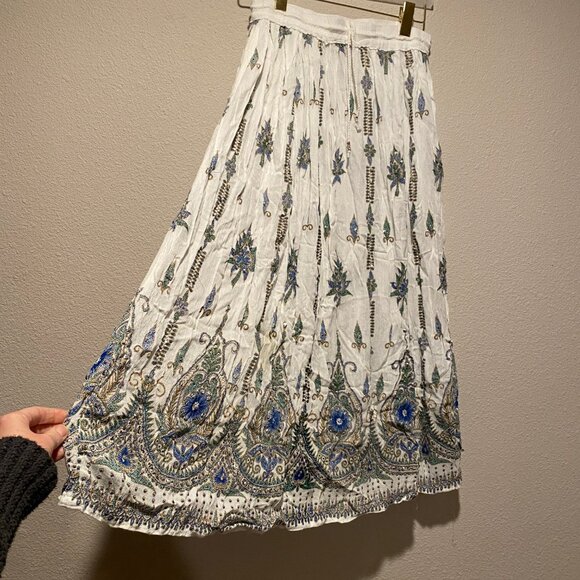 Boho White Paisley Embroidered Skirt – Handmade in India, Size 34” - Picture 3 of 5